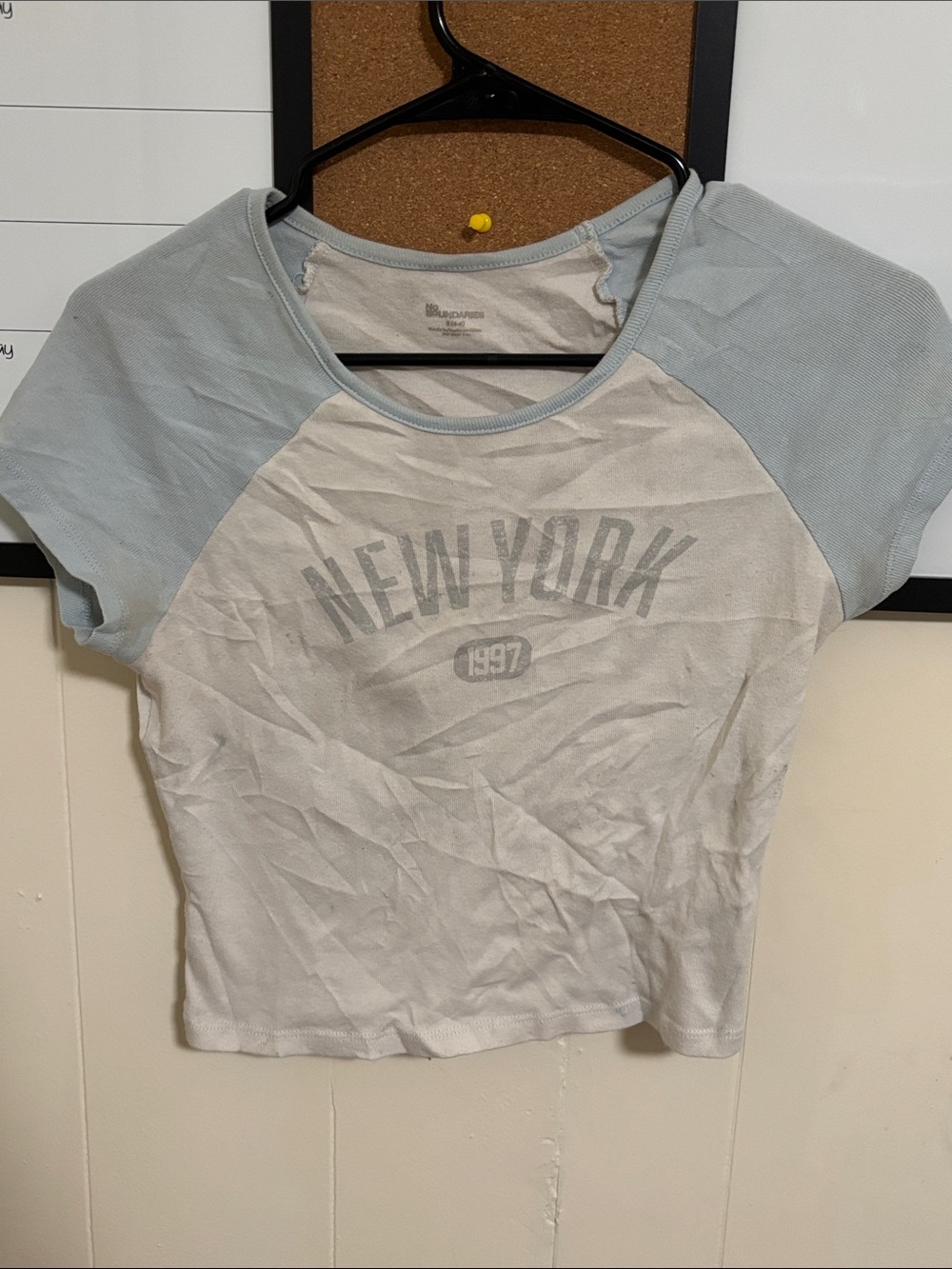 No Boundaries Light Blue & White Raglan Crop Tee